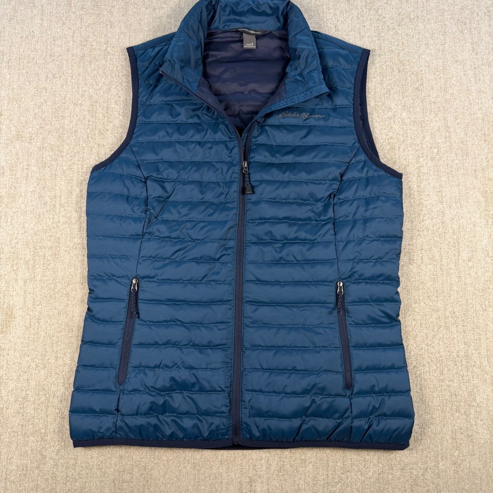 Eddie Bauer Down Vest Women Small Blue EB650 Quilted Puffer Layering